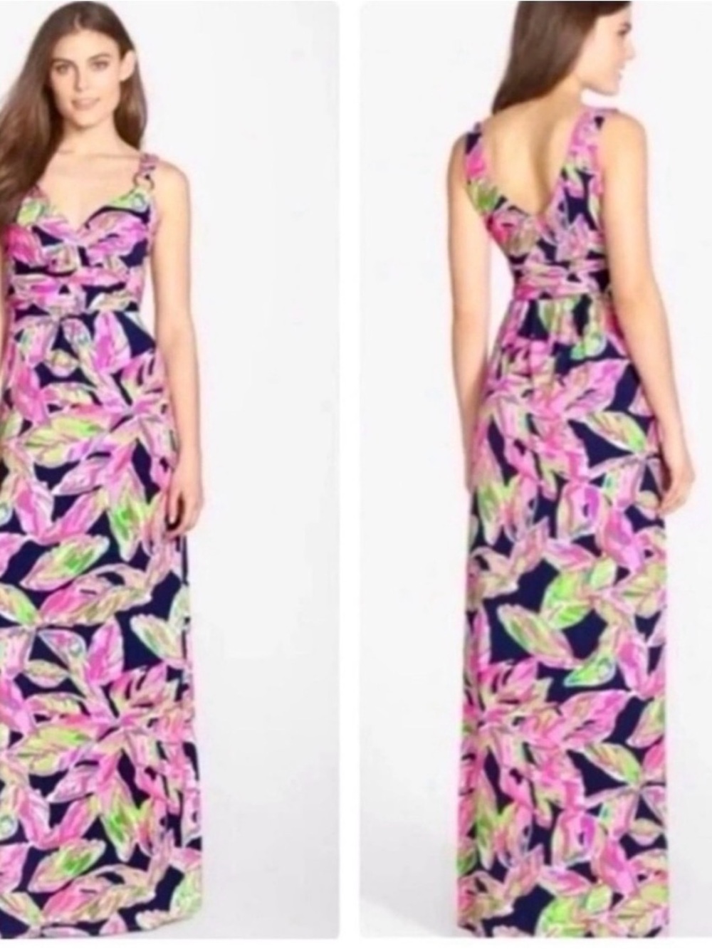 Lilly Pulitzer "Villa" Maxi Dress, Navy/Pink "In The Vias" Print, Size S, NEW